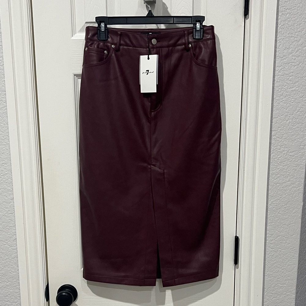 Elegant Burgundy Faux Leather Skirt